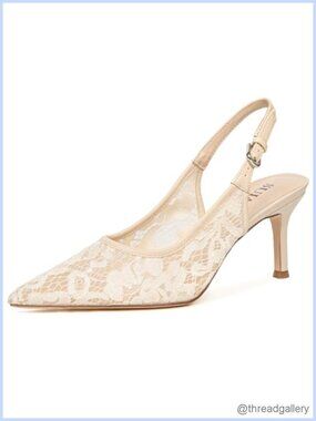 Women's Lace Mesh Slingback Kitten Heel Pumps Bridal Wedding Dressy Shoes